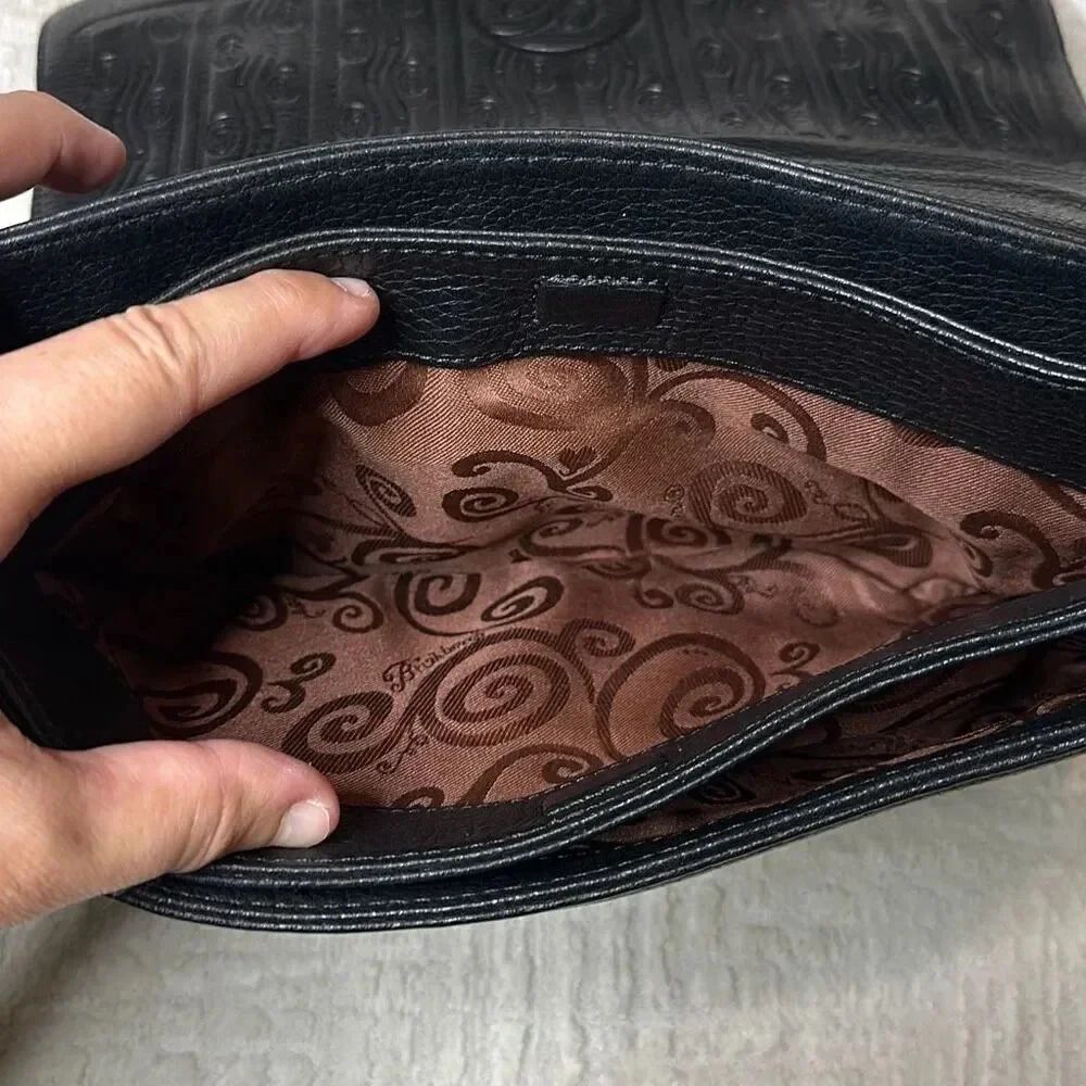 Brighton Black Pebbled Leather Chain Accent Multi Compartment Bag - Picture 10 of 13